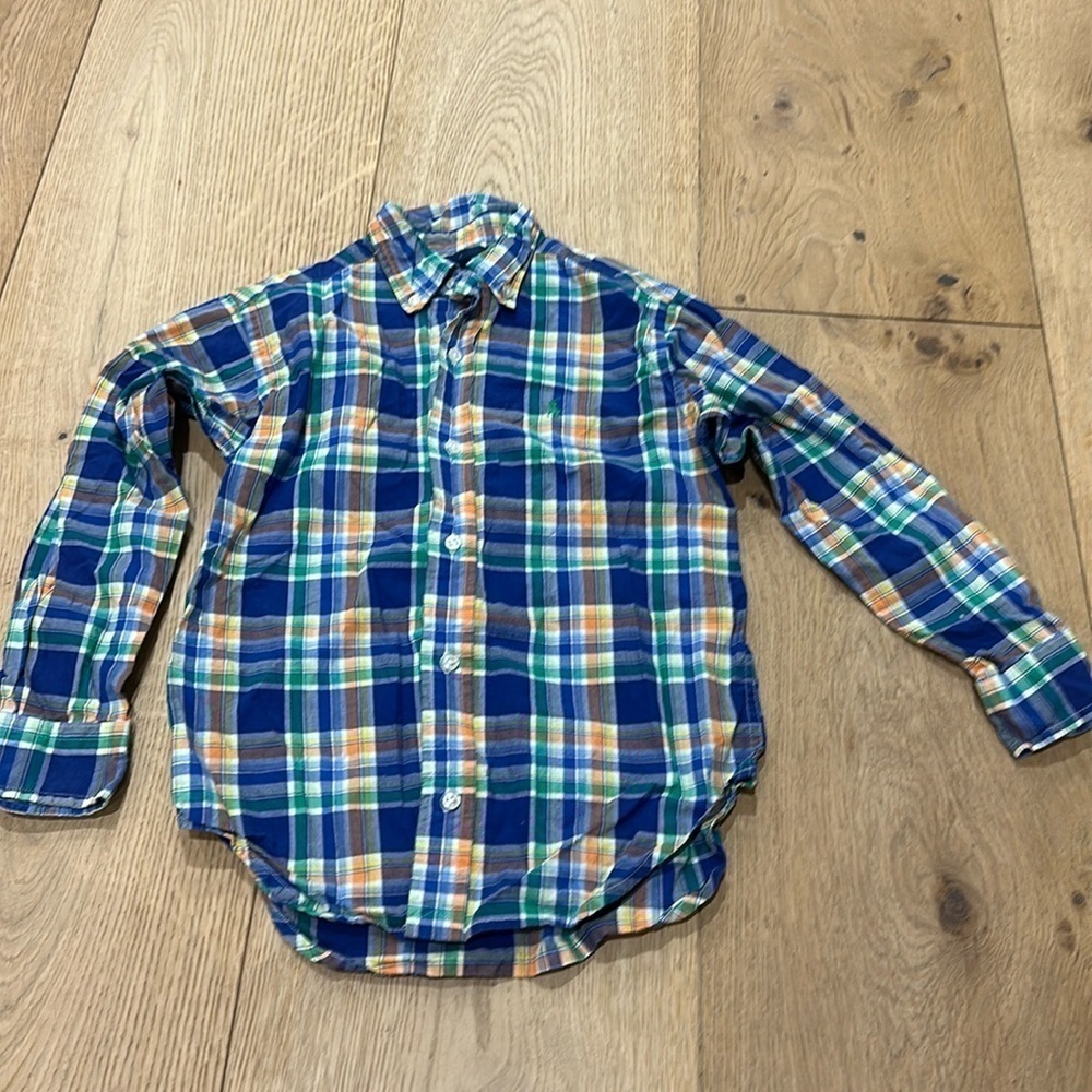 Ralph Lauren boys plaid button up shirt long sleeve green blue 6